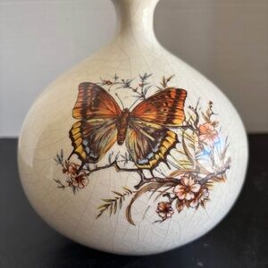 Vintage Butterfly with a Crackle Glazed Finish Vase